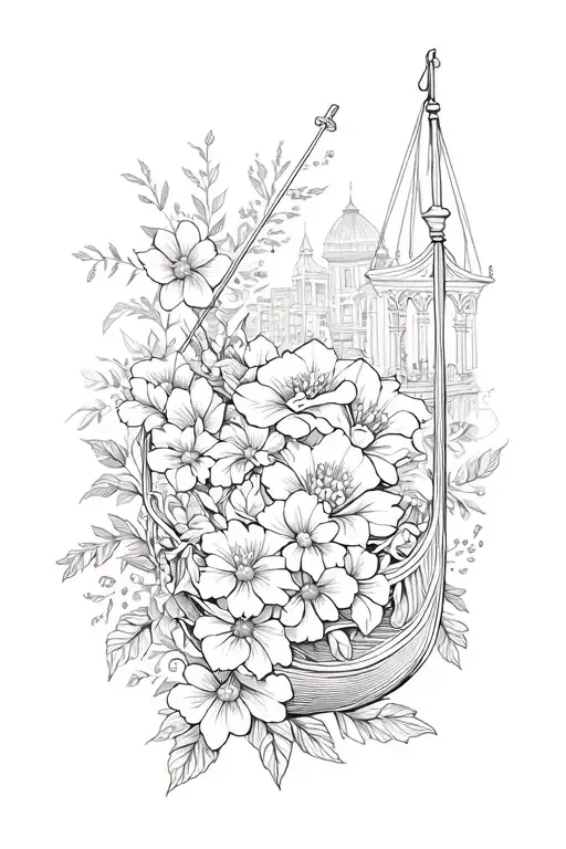gondola and flowers wrapped tattoo design idea