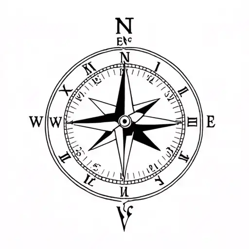simple feminine nautical compass and clock face incorporated tattoo design idea
