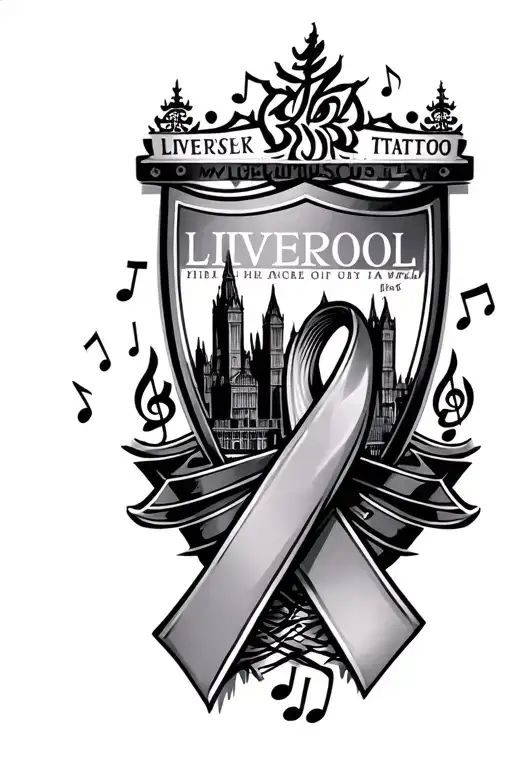 Liverpool city with cancer ribbon with music notes  tattoo design idea