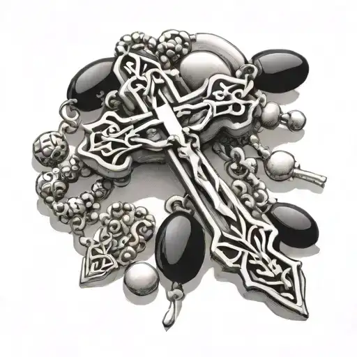 serenity prayer beads in hand, cross, family tattoo design idea