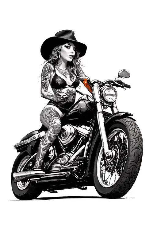 hot tattooed chick riding a harley davidson motorcycle tattoo design idea