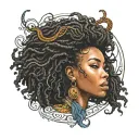 sexy Jamaican black girl, big boobs, seductive, siren, ocean, Afro centric, asian, dark skin, oval shaped head  tattoo design idea