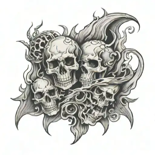 skulls smoke flames tattoo design idea