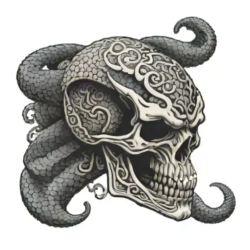 viper coming out of skull tattoo design idea