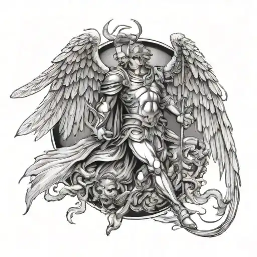 Archangel Michael Defeating Satan tattoo design idea