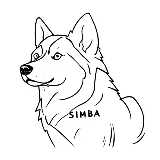 a husky and name simba tattoo design idea