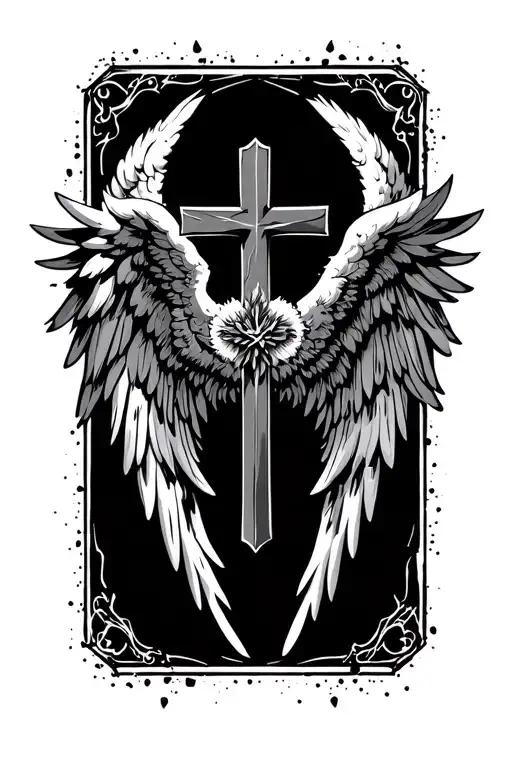A cross with angel wings tattoo design idea