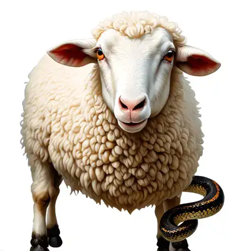 standing white sheep with a snake wrapped tattoo design idea