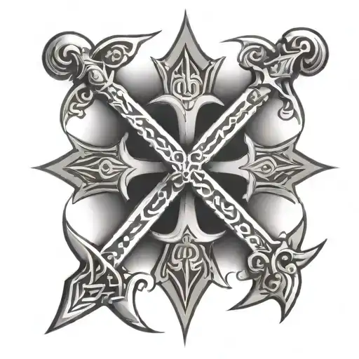 Orthodox cross and crossed swords tattoo design idea