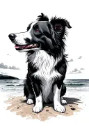 Border collie beach sunset tattoo design idea