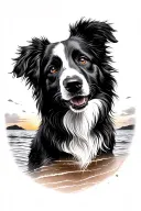 Border collie beach sunset tattoo design idea
