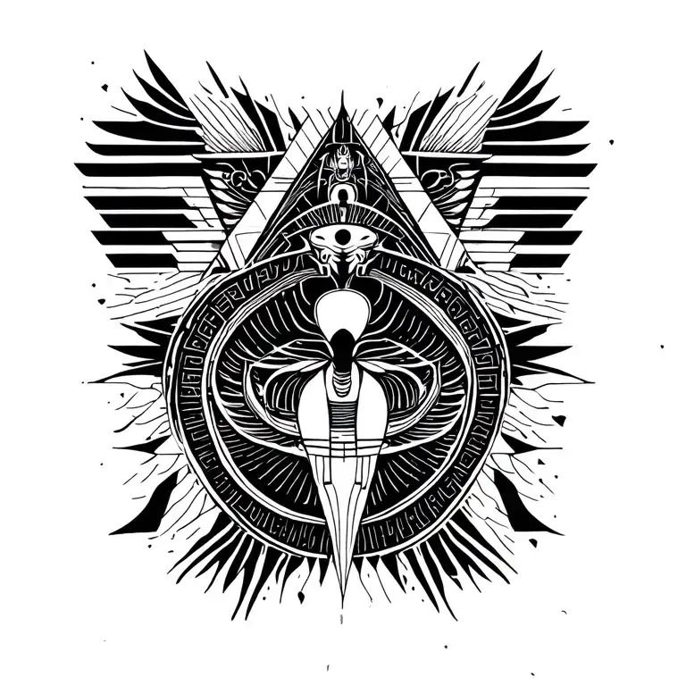 spacetime, love and eternity and use egyptian gods,  burning man and madmax like  tattoo design idea