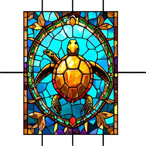stained glass window cathedral stained glass with turtle, broken glass  tattoo design idea