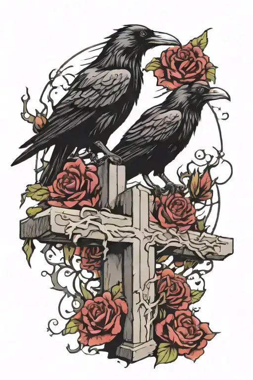 ravens, cemetery, darkness, death angel tattoo design idea