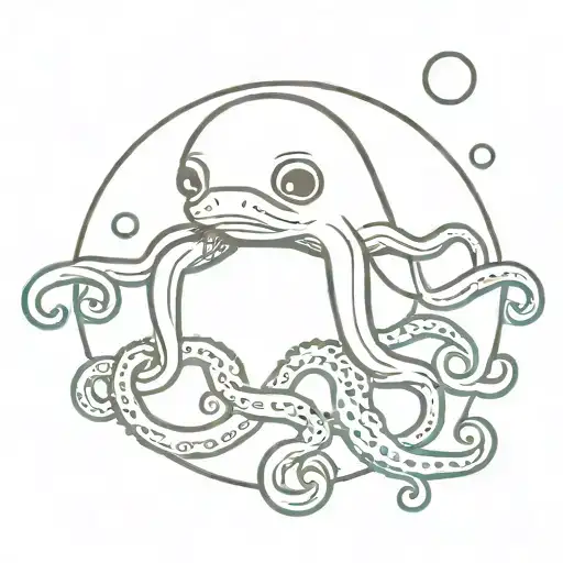 one line swiming seal  with heart eye ,octopus ,jelly fish , sea turtle  tattoo design idea