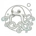 one line swiming seal  with heart eye ,octopus ,jelly fish , sea turtle  tattoo design idea