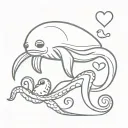 one line swiming seal  with heart eye ,octopus ,jelly fish , sea turtle  tattoo design idea