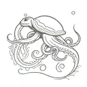 one line swiming seal  with heart eye ,octopus ,jelly fish , sea turtle  tattoo design idea