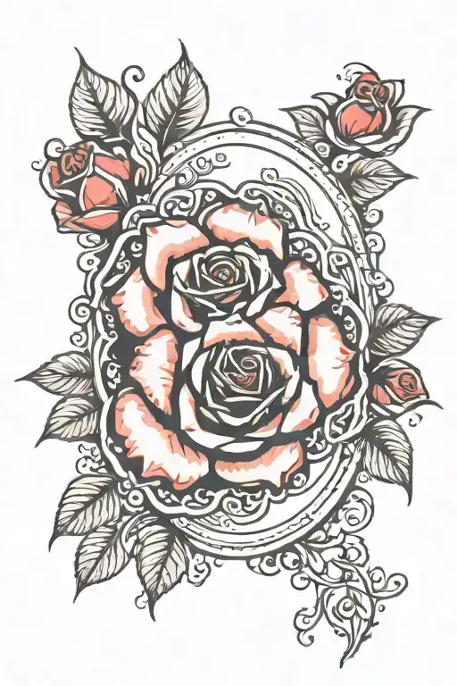 baby foot print with red rose surrounded tattoo design idea