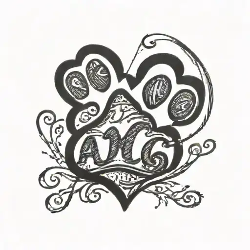 a paw print with the words "a mark on my heart forever" written under the paw print in cursive  tattoo design idea