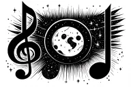 music staff lines made from stardust. constellation as notes flowing. moon as a staff signature. tattoo design idea