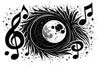 music staff lines made from stardust. constellation as notes flowing. moon as a staff signature. tattoo design idea