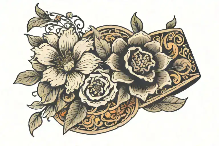 traditional flower cuff tattoo design idea