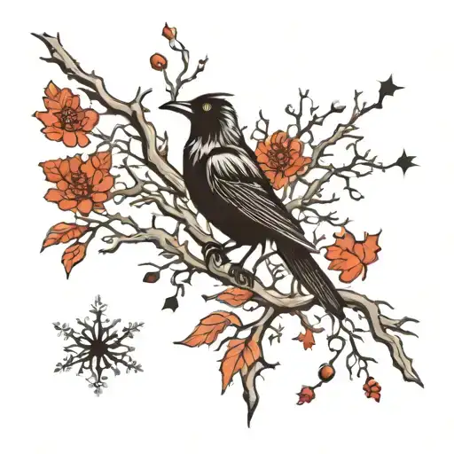 BLACK FOREST THAT SHOWS REGROWTH WITH WITH SIX BLACK CROWS AND NINE STARS  tattoo design idea