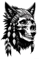 native american skull with a wolf holwing tattoo design idea