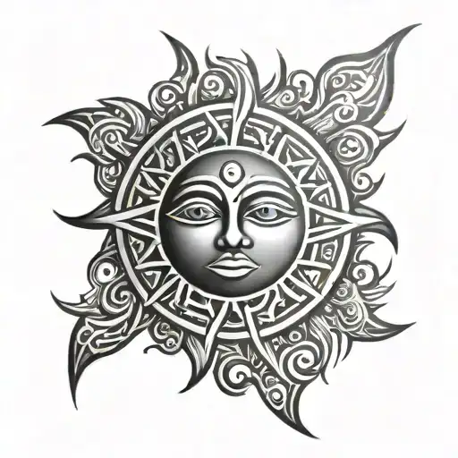 Sun tribal marks tattoo design idea