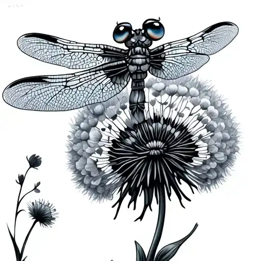 Dragonfly Dandelion tattoo design idea