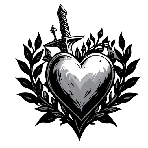 Sword, laurel crown, tribal, heart, minimalist style and bohemium tattoo design idea