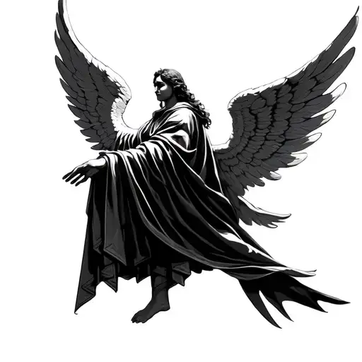 Archangel Raphael angel's wings spread wearing robes tattoo design idea