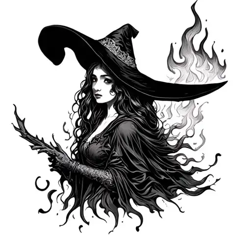 burning witch tattoo design idea