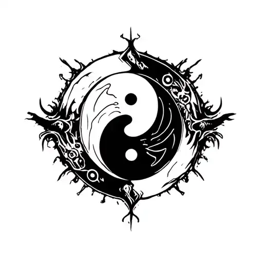 space ying yang round logo incorporated within tattoo design idea