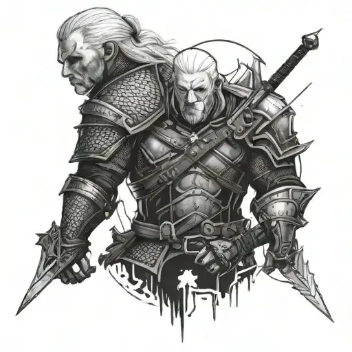 witcher 3 signs embeded in wither 3 armor full sleeve tattoo tattoo design idea