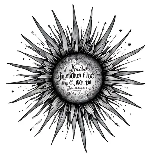 line sunburst with birthdates tattoo design idea