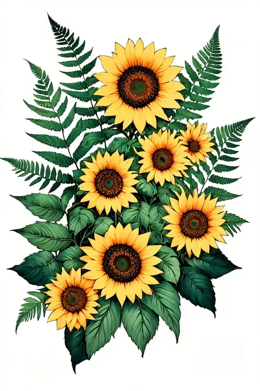 riot grrrl aesthetic with ferns and sunflowers dark tones the band bikini kill tattoo design idea