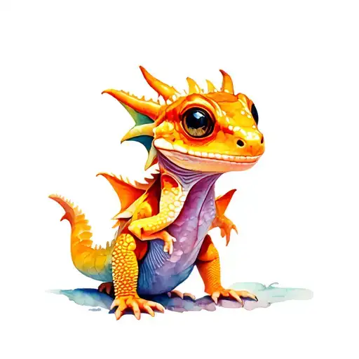 cute baby crested gecko dressed as a dragon tattoo design idea