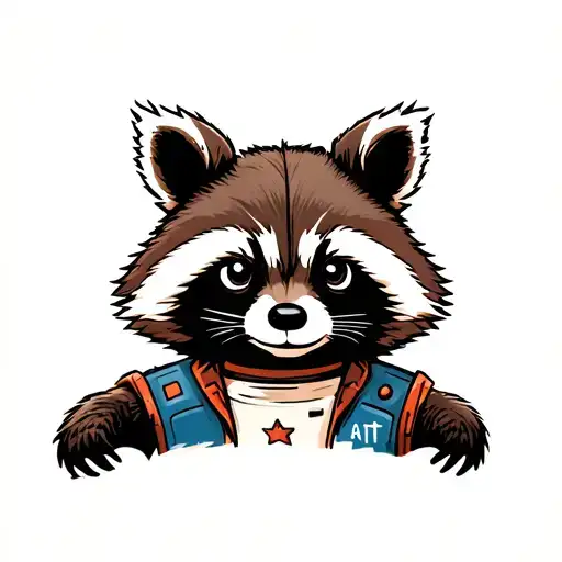 rocket raccoon in space tattoo design idea