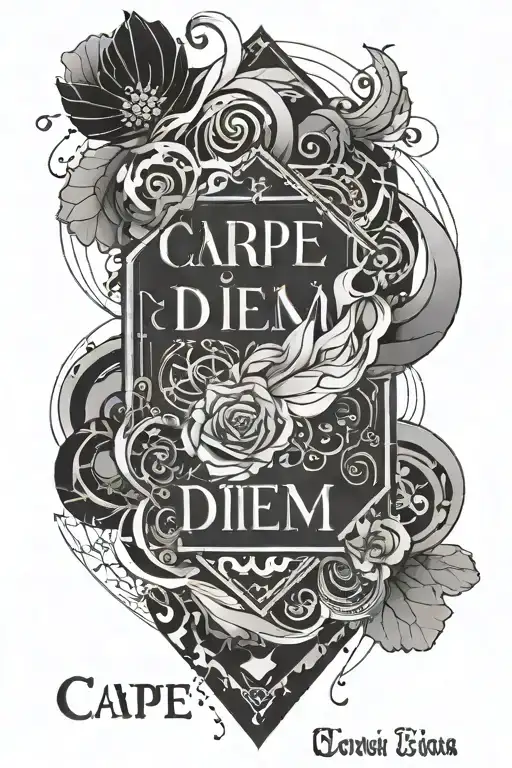 "Design a tattoo for the right forearm with the phrase 'carpe diem' subtly integrated into an abstract, geometric compos tattoo design idea