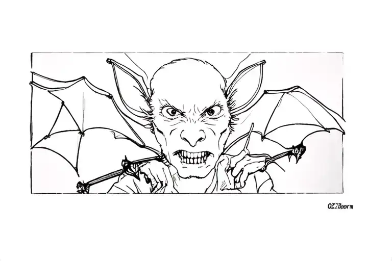Ozzi Opborn eats a bat tattoo design idea