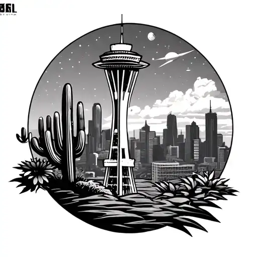 STL arch with cactus and space needle tattoo design idea
