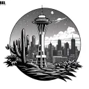 STL arch with cactus and space needle tattoo design idea