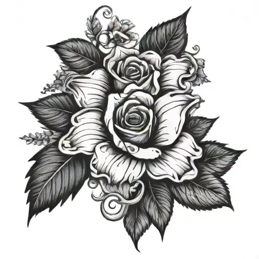 flower bouquet with the vines wrapped around a dart and the words "right now, I wish you were here with me" tattoo design idea