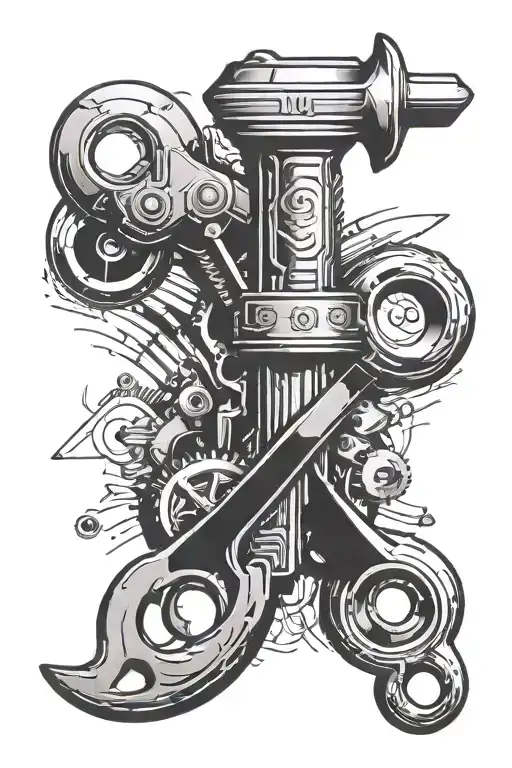 spud wrench with metric and imperial measurement marks  tattoo design idea