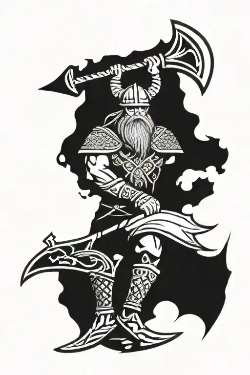 Viking, axe, drakkar, Odin, thor, ornament, rune tattoo design idea