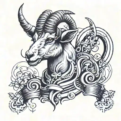 one horned goat with 4 bars of music wrapped around it tattoo design idea
