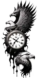 gladiator, wolf, eagle hour clock melting tattoo design idea