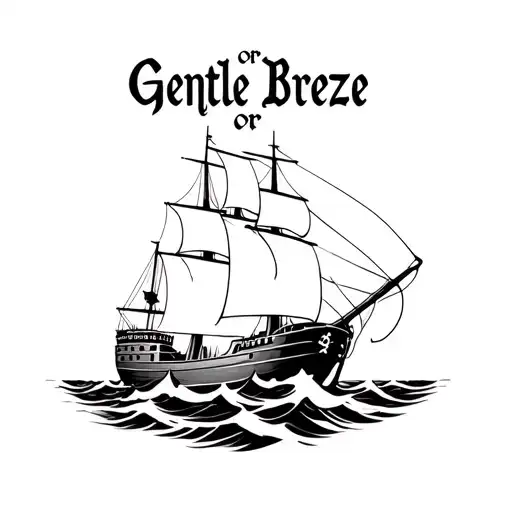 "stormy seas or gentle breeze" realistic pirate ship sailing through stormy seas tattoo design idea